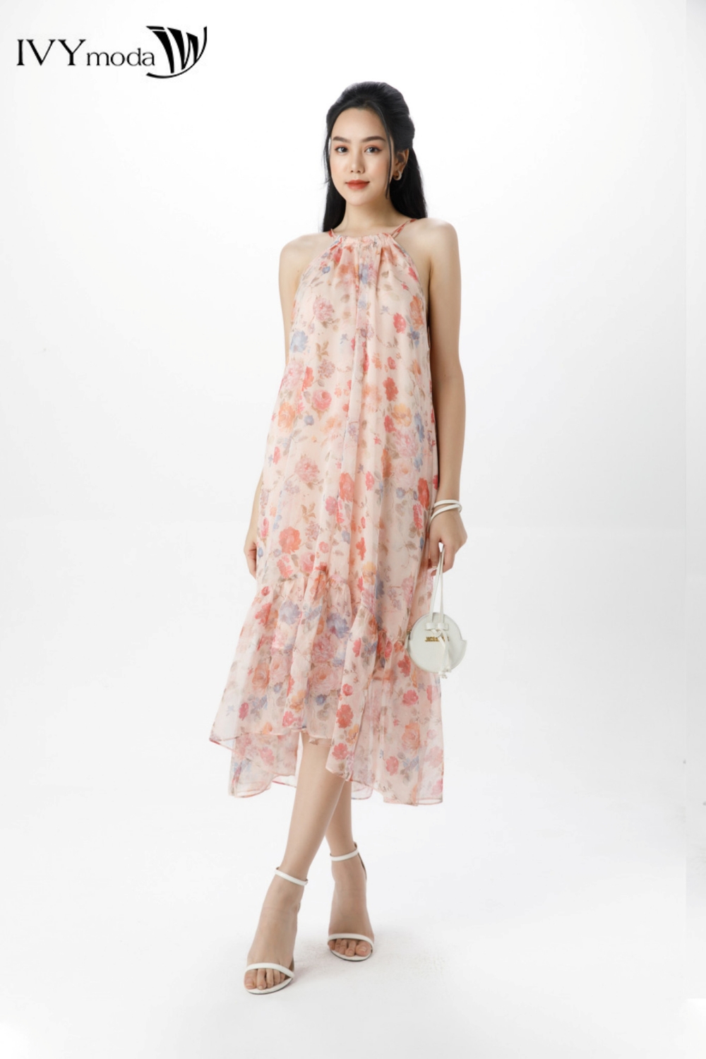 Đầm lụa cổ yếm phối dây sau IVY moda MS 41M7496
