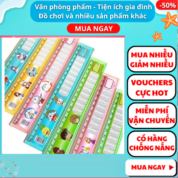 Plastic ruler hard 20cm serrated, straight ruler 20cm multicolor for students, straightedge students 20cm printed cartoon, ruler hard cartoon 20cm, ruler multi-purpose 20cm cute for baby, Nguyễn Thùy Store