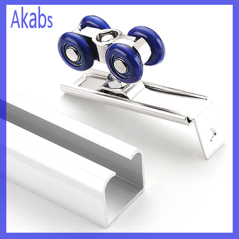 Akabs 2pcs/set Sliding Door Roller Hardware Slide Doors Pulley 4/8 Wheels Rail Track