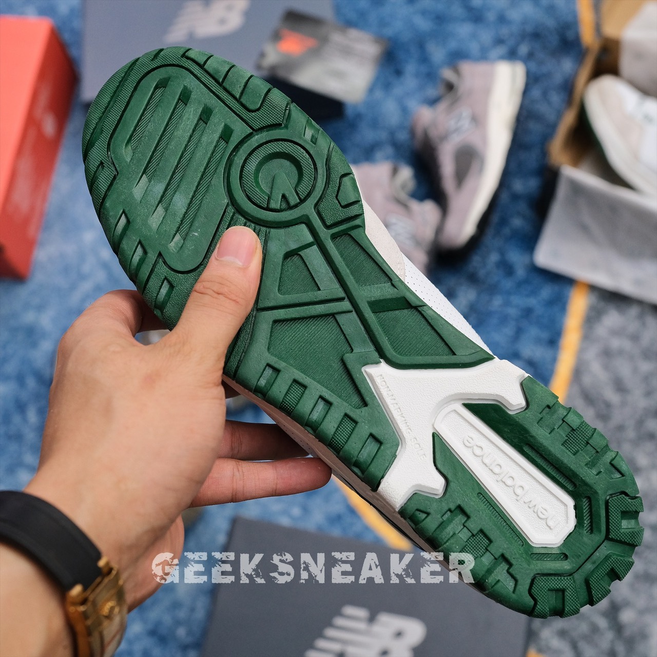 [GeekSneaker] Giày NB New Balance 550 Green White - OG ( Mũi da lộn )