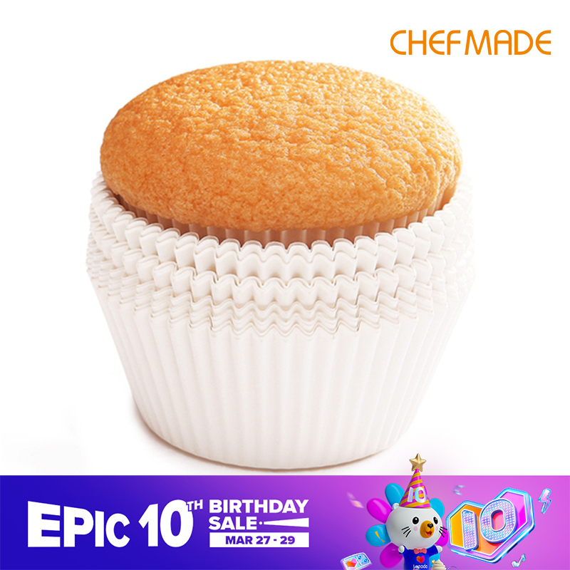 CHEFMADE White Standard Paper Cupcake Liner 100PCS 7cm*3.3cm Muffin Paper Baking Cup Cupcake Cases FDA Approved WK9282