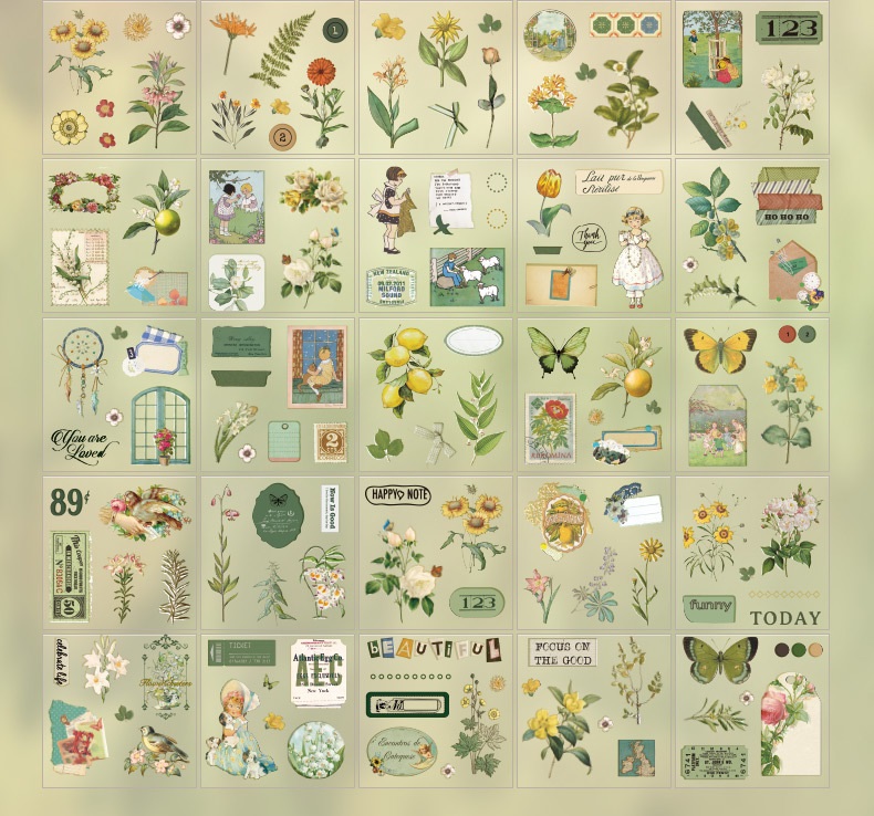 Hộp 100 tấm sticker vintage trang trí sổ