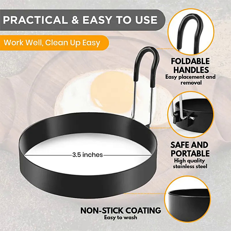 Professional Fried Egg Mold Stainless Steel Egg Fried Ring Nonstick Round Pancake Mold Kitchen Omelet Mold for Frying Eggs Tools