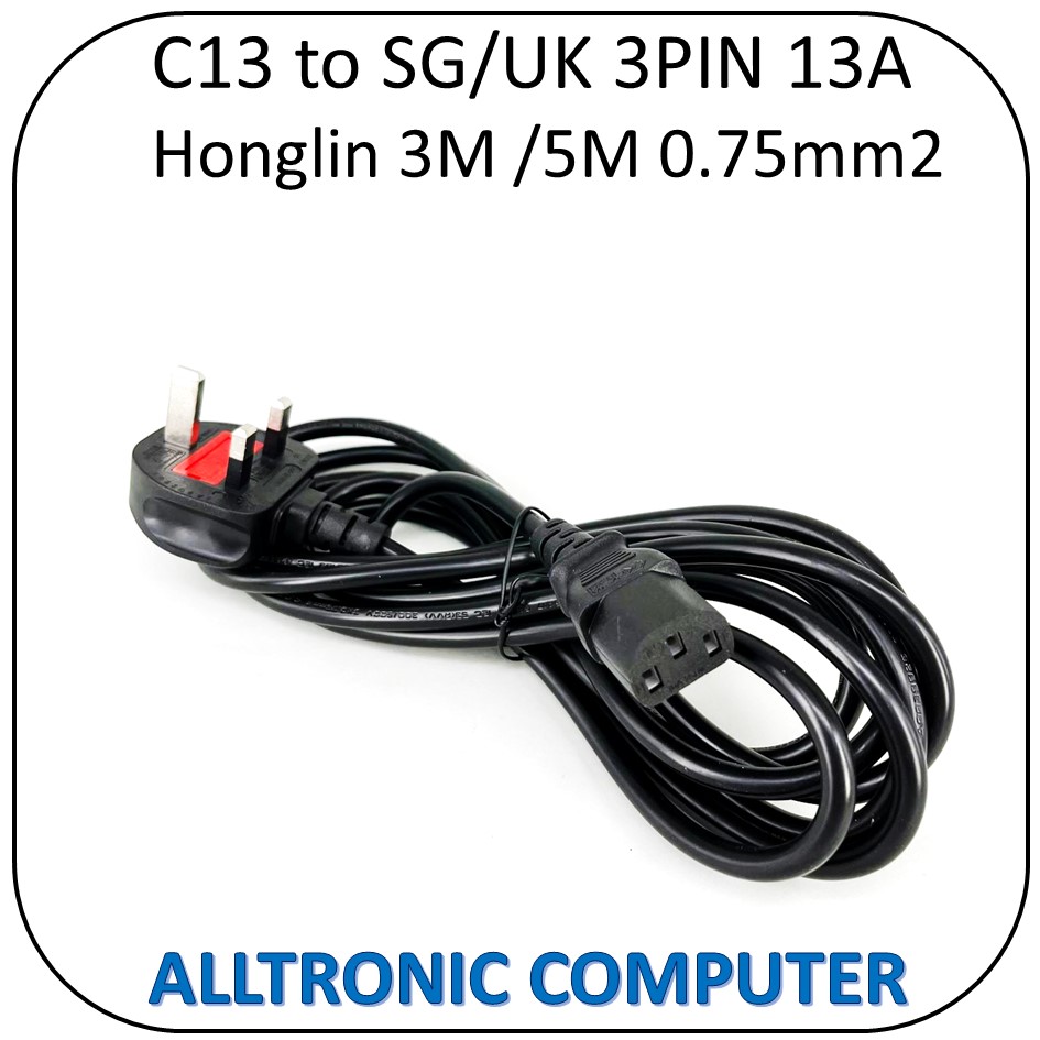 0.75mm2 Honglin C13 TO SG/UK 3 Meter / 5 Meter 13A 3Pin Power Cable ...