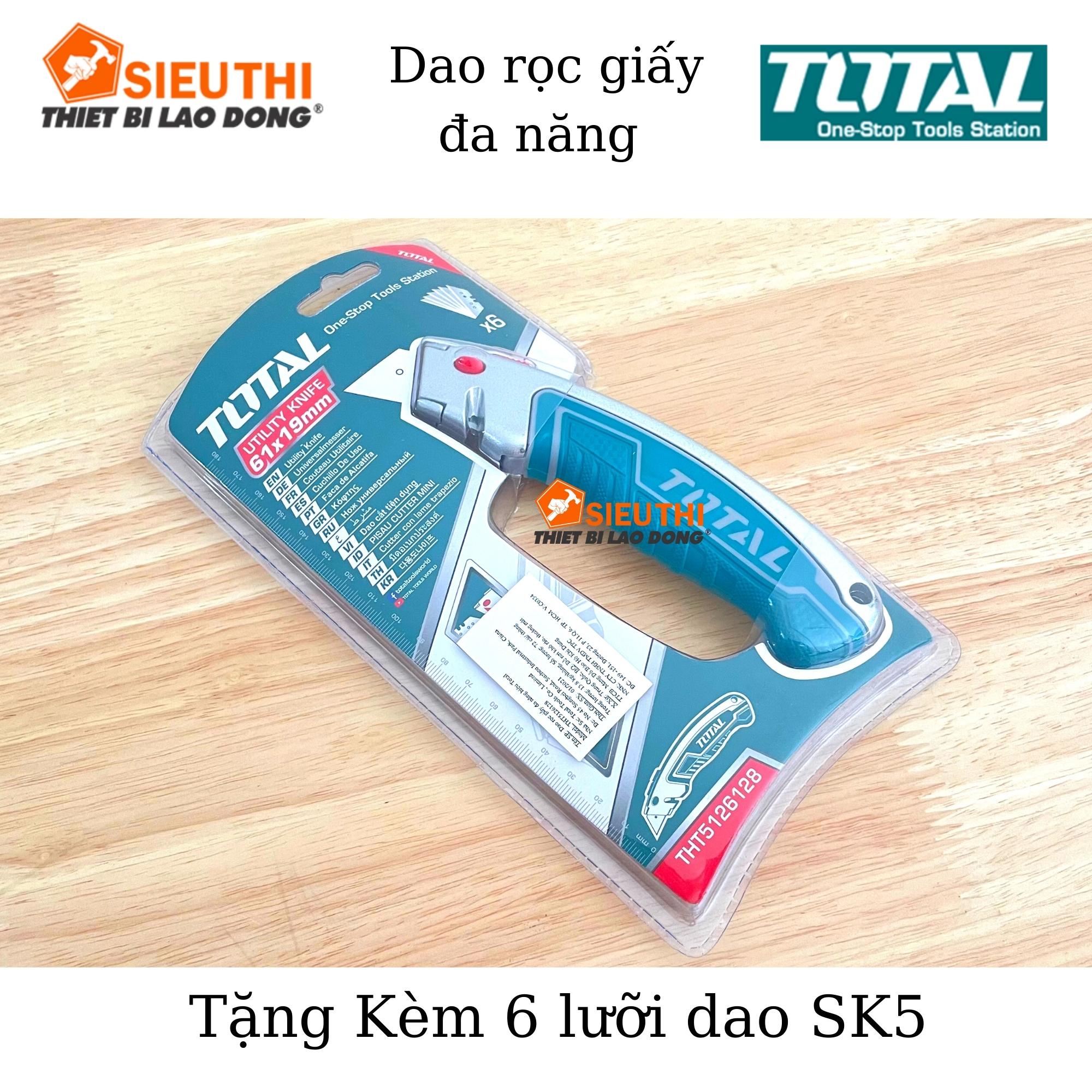 Dao rọc giấy đa năng TOTAL THT5126128 | dao cắt giấy kích thước lưỡi 61x19mm, lưỡi SK5, kèm 6 lưỡi