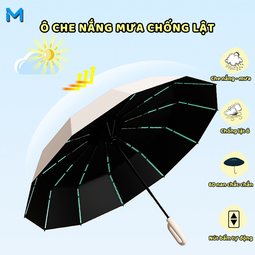 Ô dù kiểu mới 2025, ô tự động đóng mở, 24 thanh chắc chắn, nhiều màu sắc, tiện lợi che mưa, che nắng