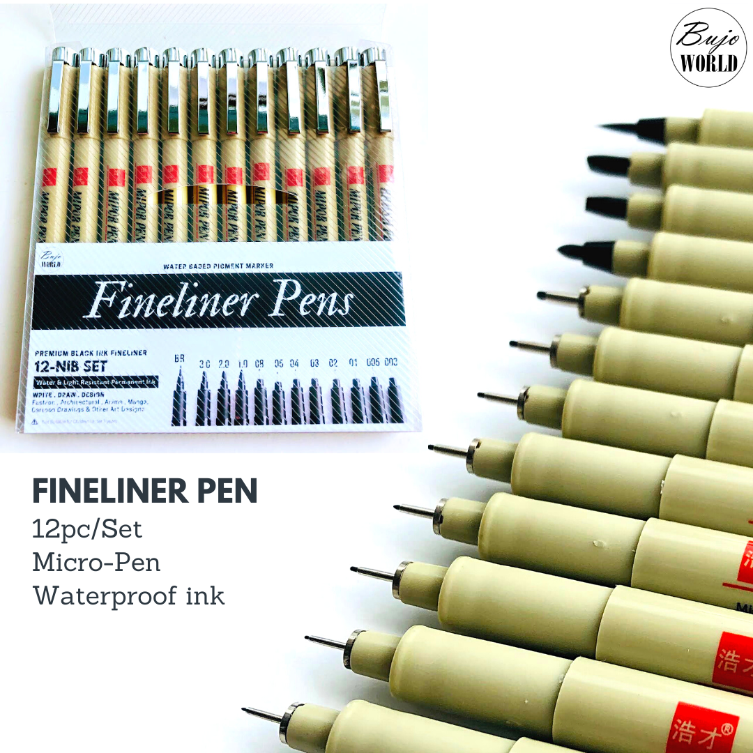 12PC Black Micro-Pen Fineliner Ink Pens,Waterproof Archival Ink Fine Point  Micro Drawing Pens for