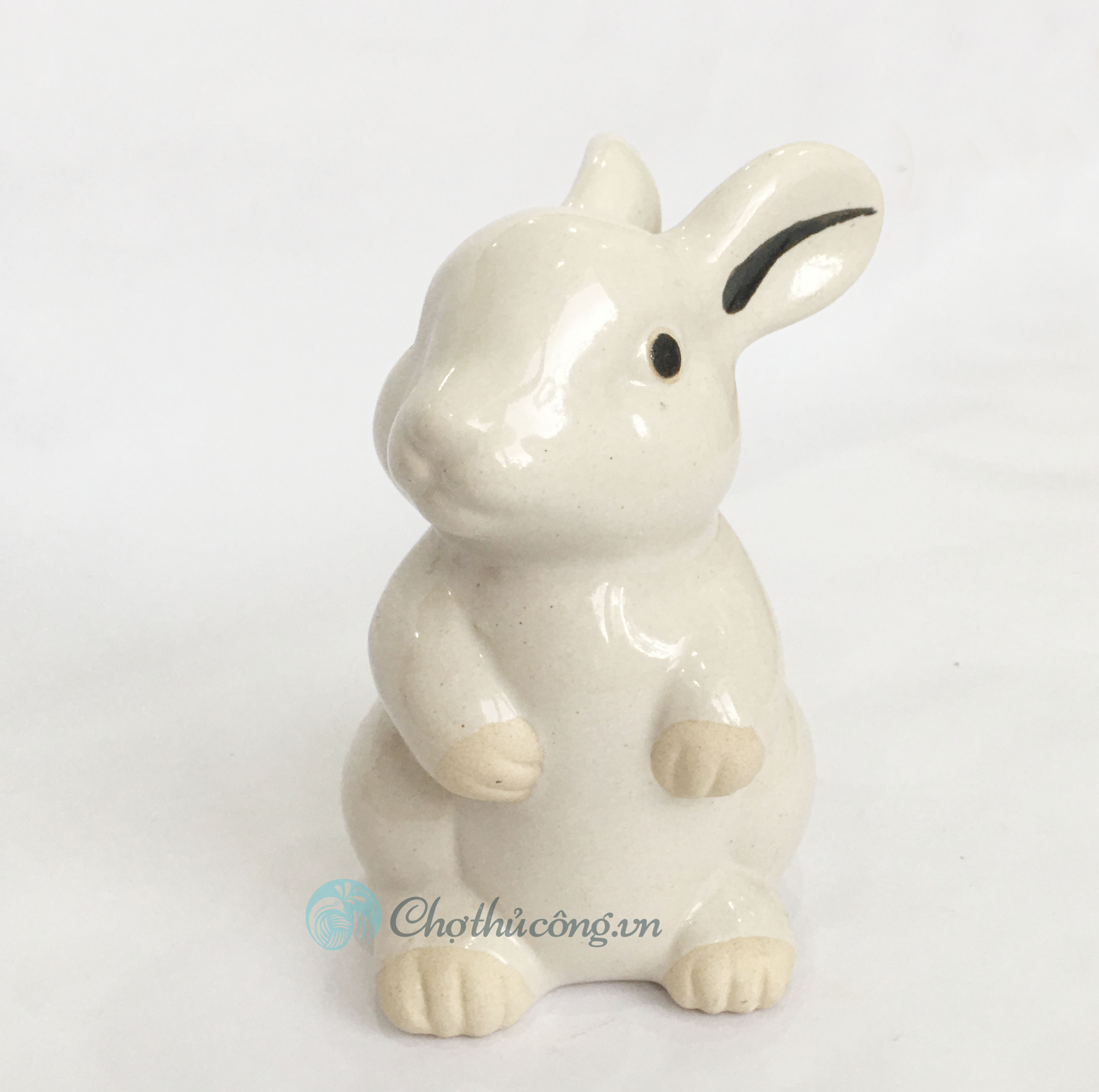Medium size enameled ceramic jade rabbit - Rustic ceramic rabbit statue, lovely decoration, vintage decor