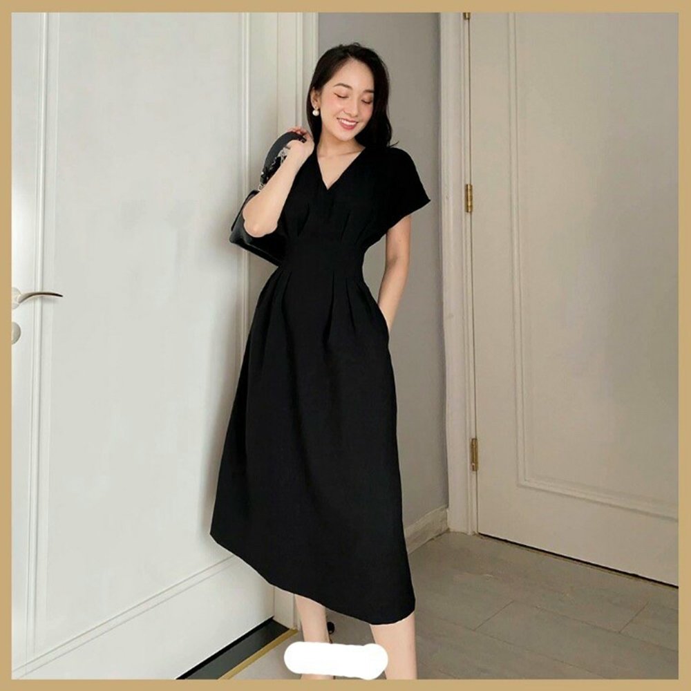Đầm dạo phố cổ v chít eo tay con akara hq076 phù hợp dạo phố dự tiệc size sml