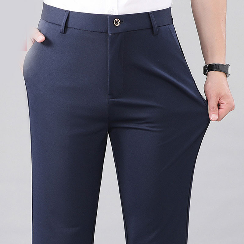 EERSHENSHI Men's trousers-summer light business casual pants-loose stretch drape- ice silk men's pants- middle-aged casual dad pants