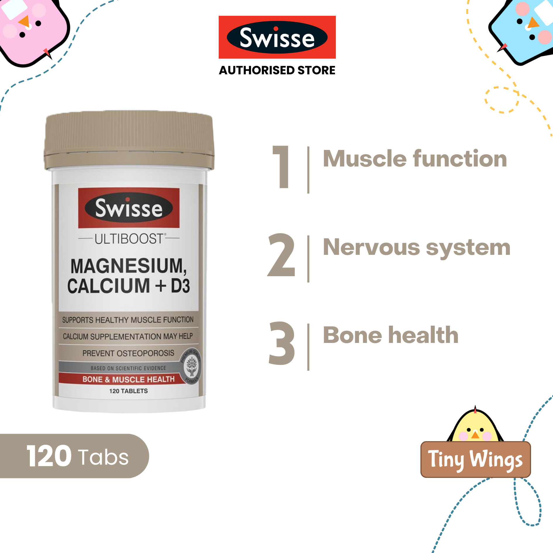 [Authorized Store] Swisse Ultiboost Magnesium Calcium + Vitamin D 120 Tablets [BeautyBeast.SG