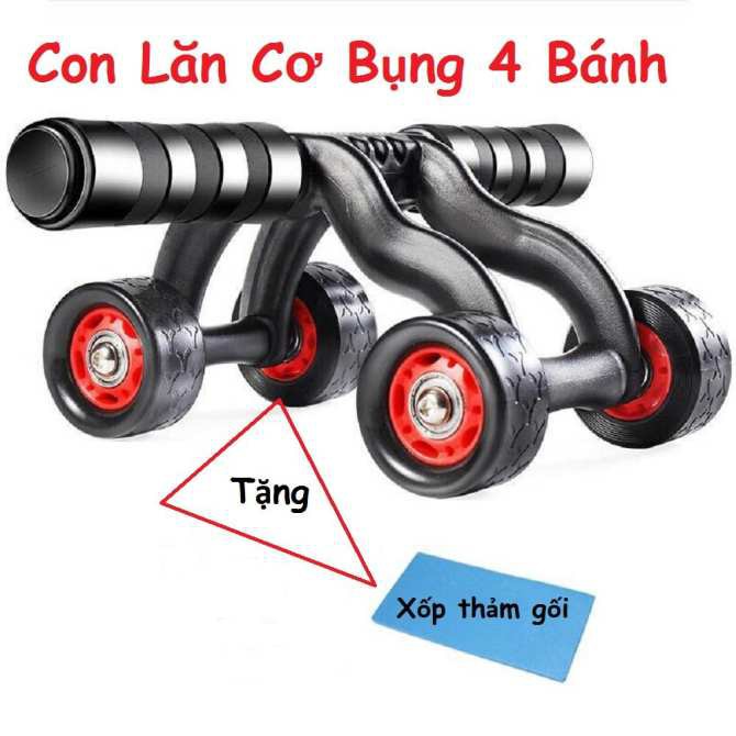 Con Lăn Tập Bụng 4 Bánh Cao Cấp( tặng kèm thảm)
