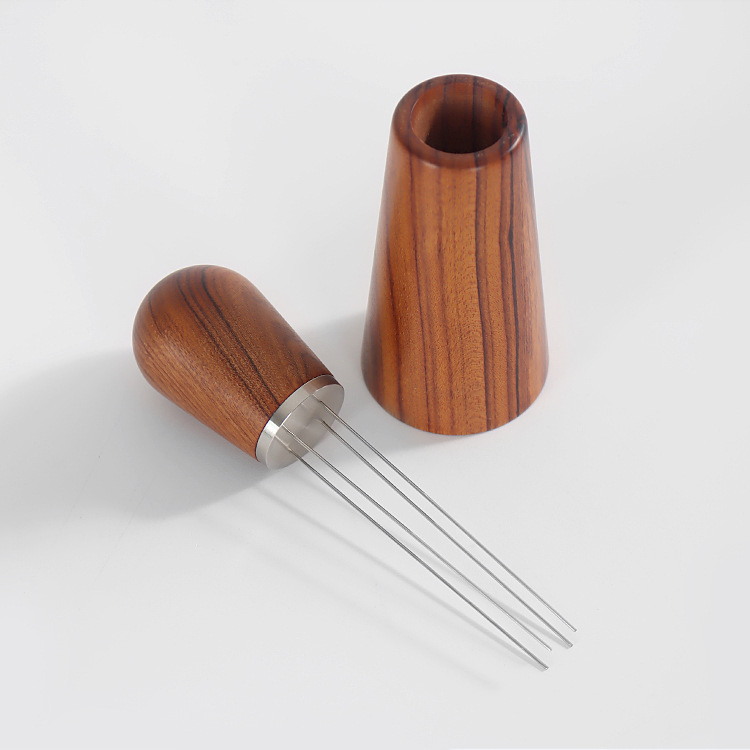 Dụng cụ đánh tơi bột cà phê 4 kim  ( thân và giá gỗ)  Dụng cụ Barista