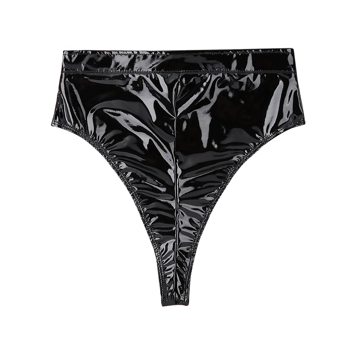 Women Black Lingerie Panties Wet Look PVC High Cut Front Zippered with Belt Briefs Underwear Underpants for Ladies Clubwear. 