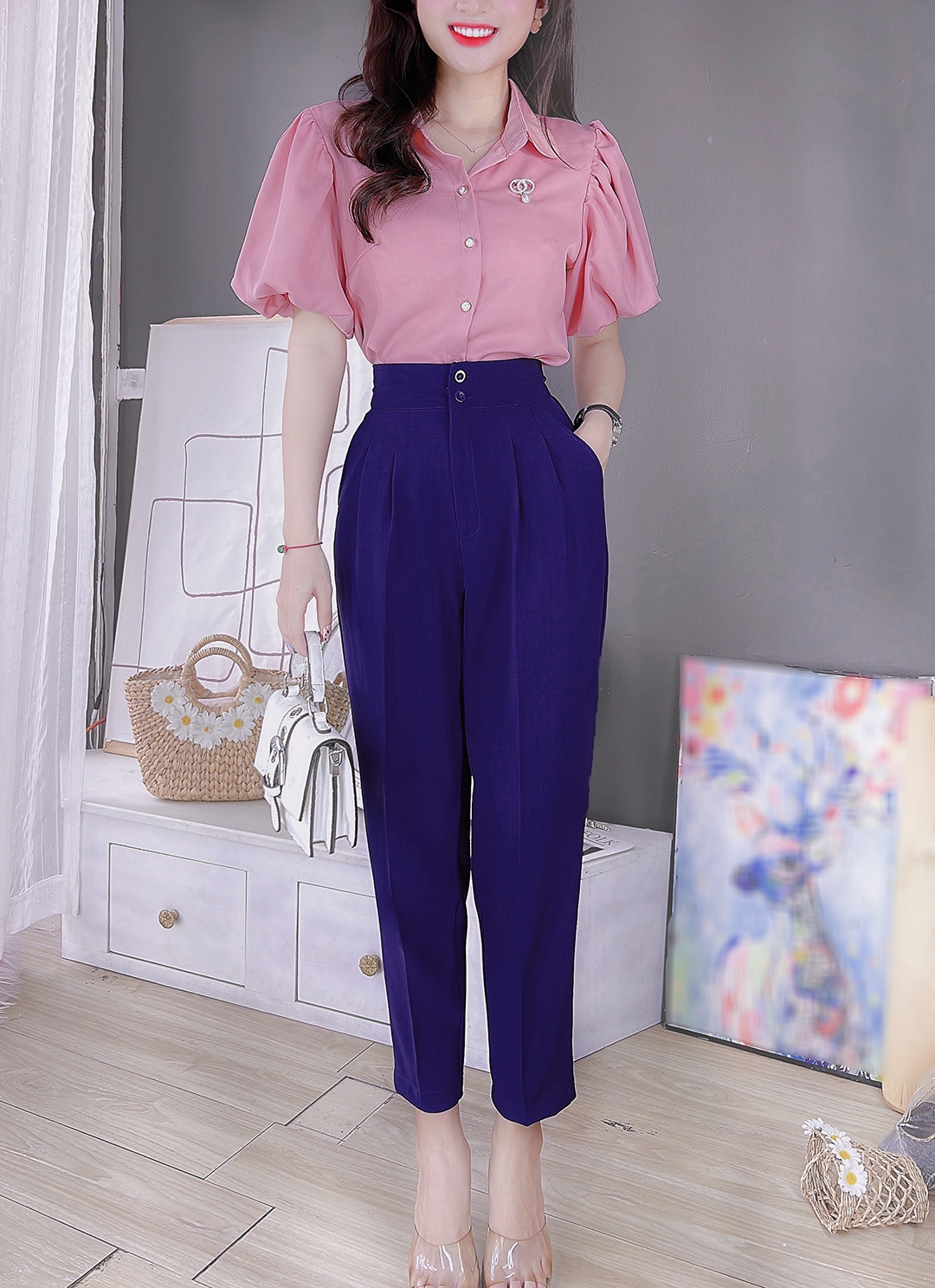Quần tây baggy 2 nút lưng cao CHUU Q8005