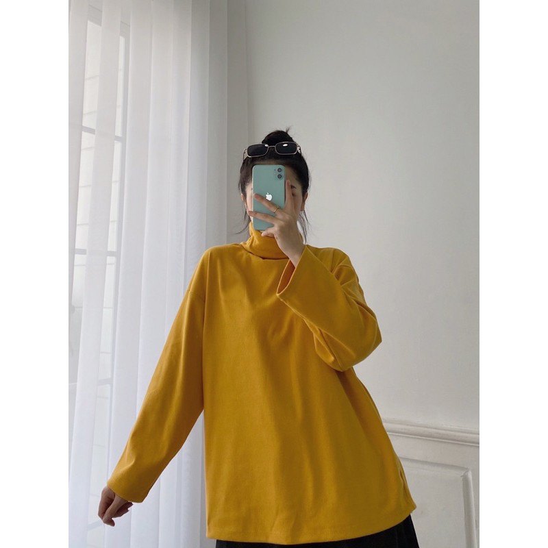 Áo cổ lọ, dáng rộng, tay dài