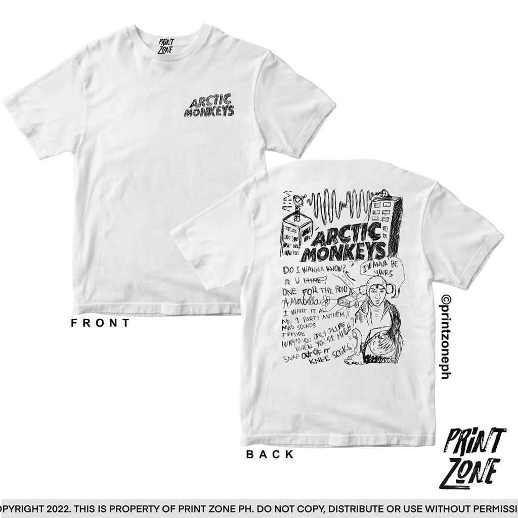 Arctic monkeys shirt - am album song list doodle unisex baju lelaki