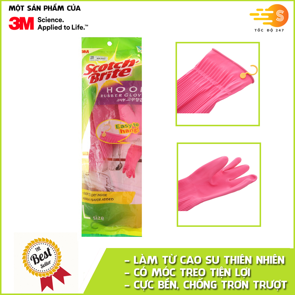 Găng tay đa dụng rửa chén có móc treo Scotch-Brite 3M GT-MOC - Tốc độ 247, làm từ cao su thiên nhiên, có móc treo tiện lợi