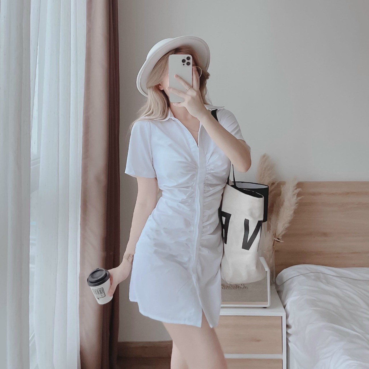 Đầm Đũi Cổ Sơ Mi Cài Nút