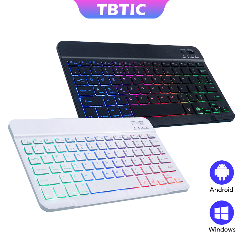 RGB đèn nền nhiều màu Bàn Phím Cho Máy Tính Bảng Ipad PC IOS Android Cửa Sổ Bluetooblo-Tương Thích Có Thể Sạc Lại 10Inch Bàn phím không dây