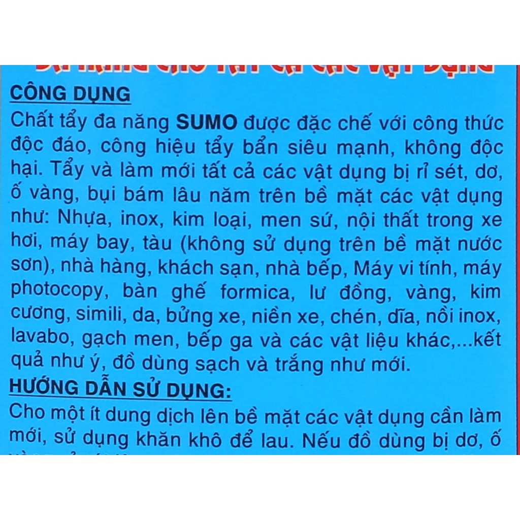Sumo Chất Tẩy Rửa Đa Năng 350gr 700gr (Cam Kết Chính Hãng)