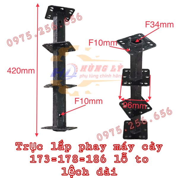 Trục lắp phay máy cày 173=178=186 lỗ to lệch dài phụ tùng máy cày phụ tùng máy nông nghiệp phụ tùng Hùng Lỳ