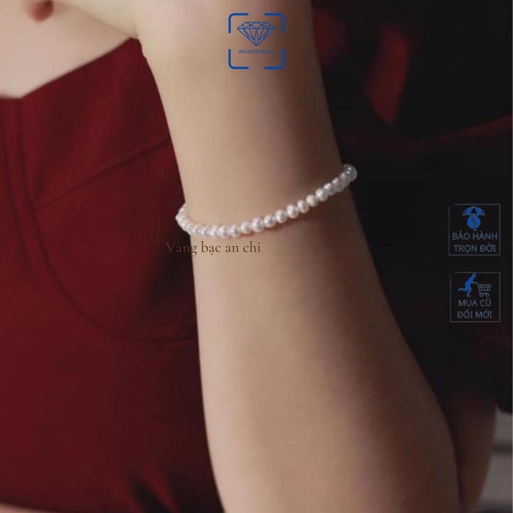 Vòng chocker ngọc trai trắng 4mm trẻ trung, vàng bạc an chi
