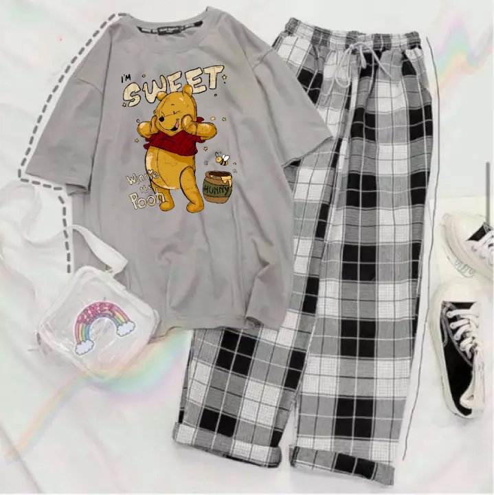 SÉT ÁO GẤU POOH KÈM QUẦN KẺ