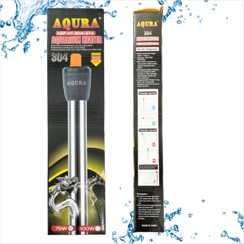 AQURA HEATER STAINLESS 75WATT 100WATT  Heater aquarium kolam