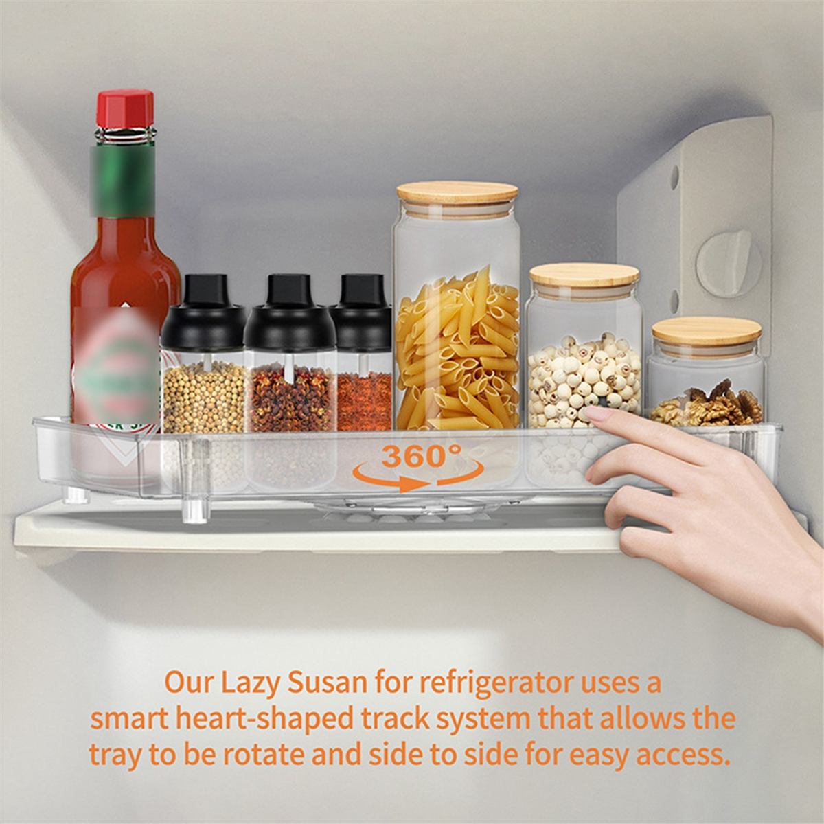 Fridge Turntable Organizer Tray with Suction Cup Transparent Refrigerator Storage Rack 360 Rotatable for Countertop 28x16.3cm