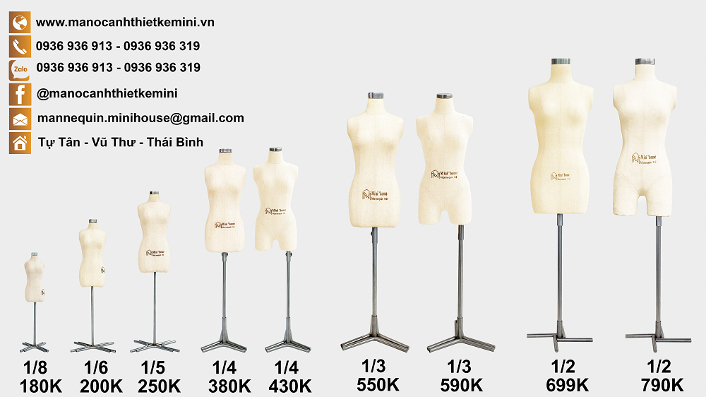 Manocanh thiết kế tỷ lệ 1/3 ( tặng kèm rập đầm cơ bản tỷ lệ 1/3)