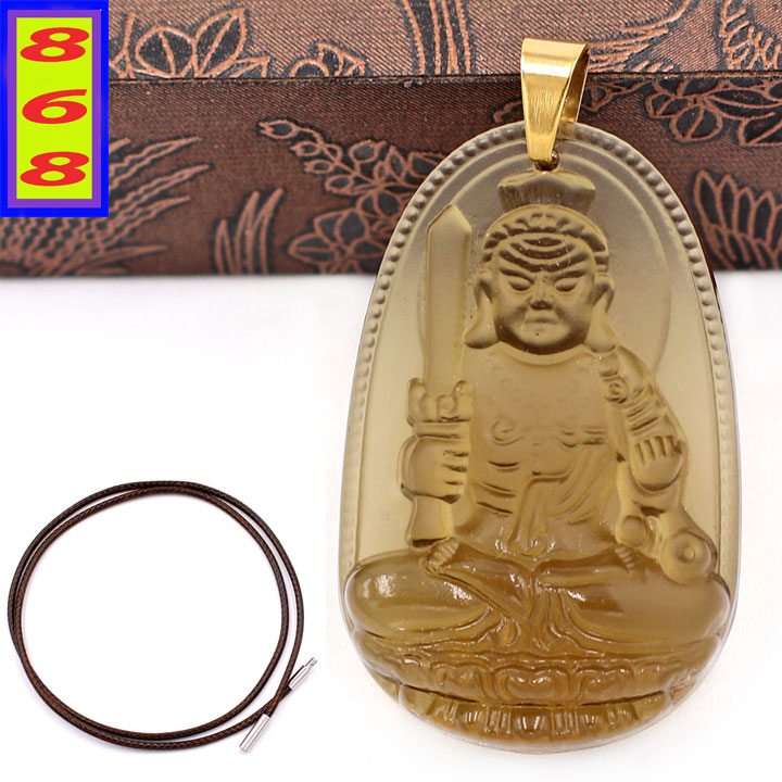 Mặt dây chuyền Phật Bất Động Minh Vương đá thạch anh khói  (đá obsidian ) size 3.6cm - Phật bản mệnh tuổi Dậu - Mặt size nhỏ - Tặng kèm móc inox