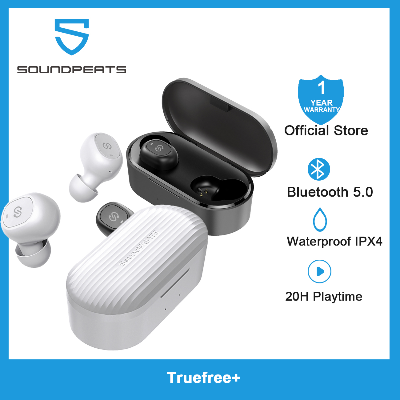 SoundPEATS Tai Nghe Bluetooth Truefree Plus TWS Tai Nghe Không Dây Chân Thực Với Hộp Sạc 800Mah (Bluetooth 5.0 IPX4 Không Thấm Nước Thời Gian Chơi 40 Giờ) thumbnail