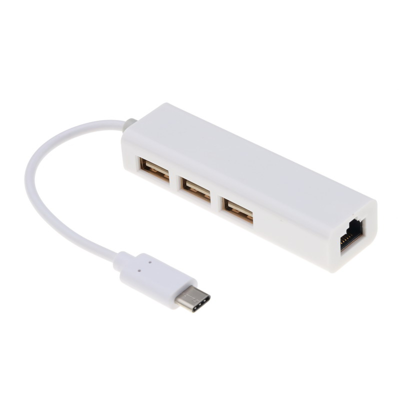 Kebidumei 3 Ports USB 2.0 HUB Type C To Ethernet LAN RJ45 Cable Adapter Network Card High Speed Data Transfer Adapter