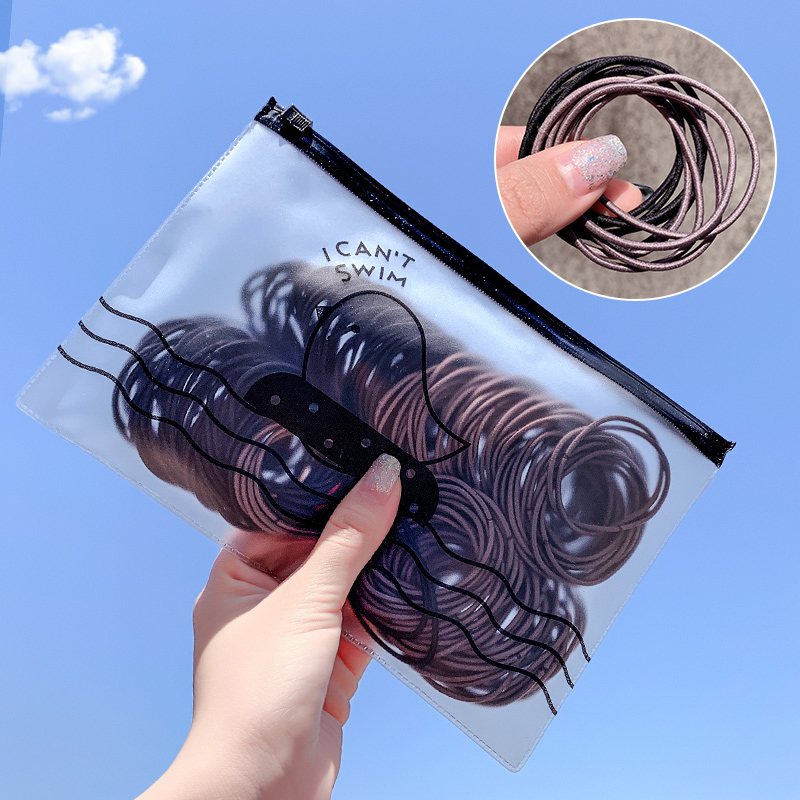 100 set colorful plain hair bands with zipper pocket
