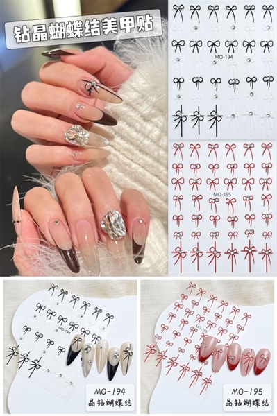 Sticker nơ dây đính đá đen - đỏ