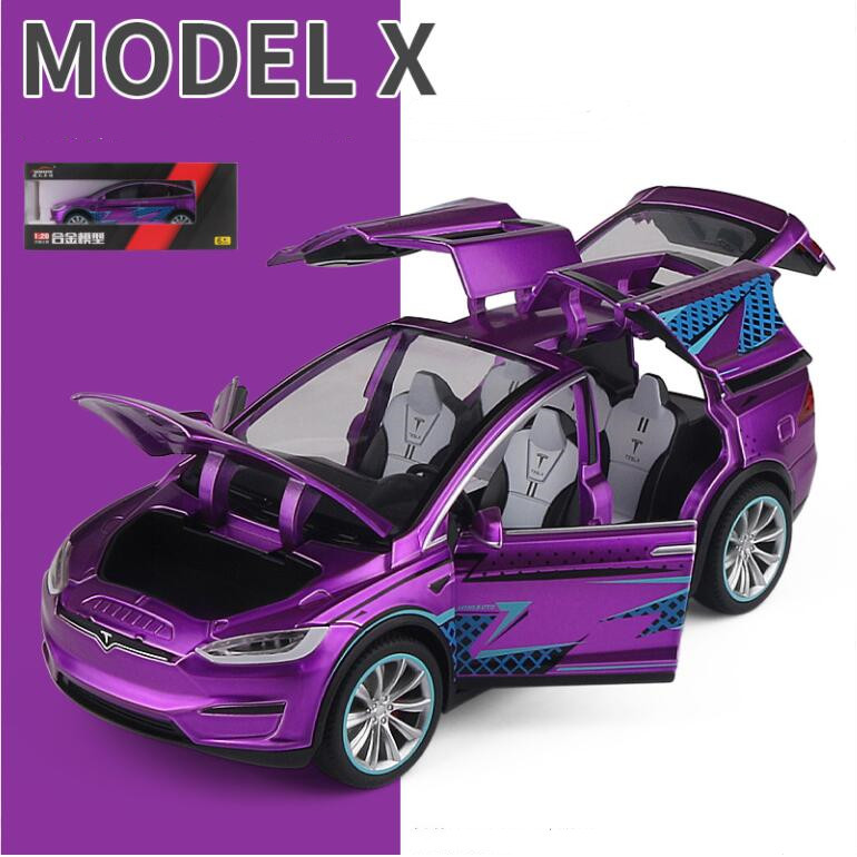 【MagicT】1:20 Scale Tesla Model X Zinc Alloy Model Car W/ Light & Sound & Pull Back Effect Vehicle Die Cast Toys Gifts Collections Decorations For Boys