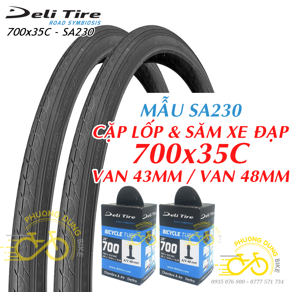 Cặp lốp và ruột xe đạp deli tire sa230 700x35c