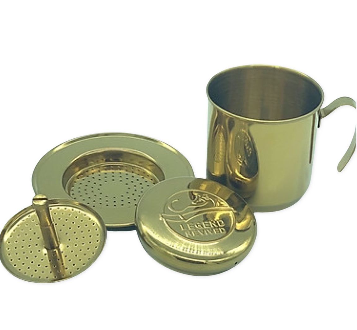 Phin pha cà phê Inox - Vàng Logo Con Chồn ( Phin cao cấp nắp vặn)