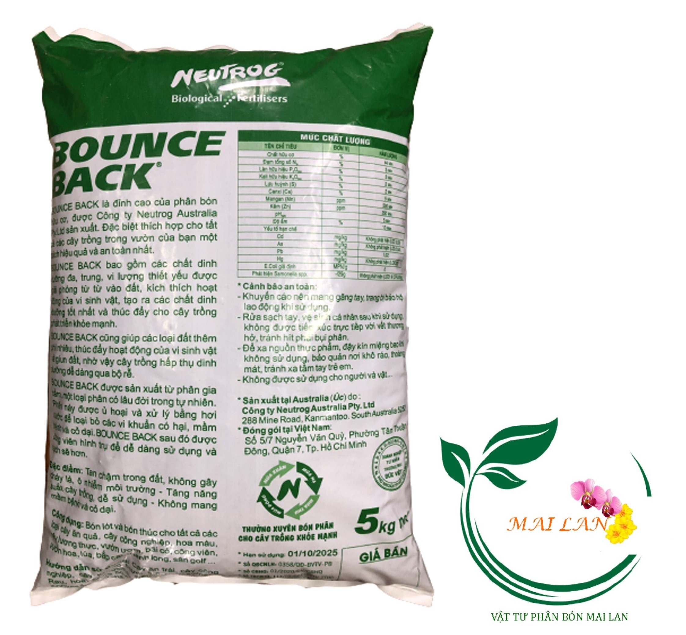Phân Hữu Cơ Đậm Đặc Dạng Viên Bounce Back - #139A# 5kg