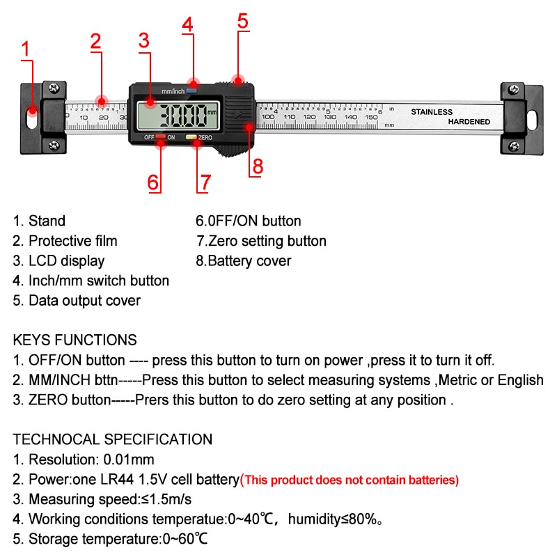 Stainless Steel Horizontal Vertical Digital Display Ruler LCD Display Level Caliper 0-15CM