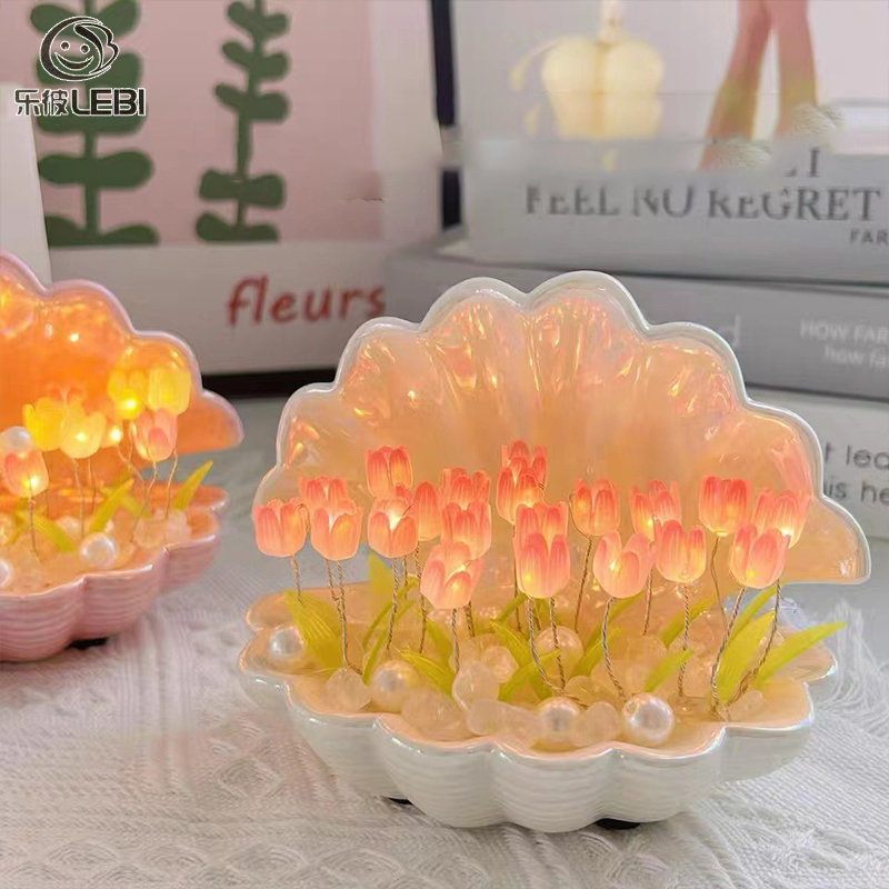 Handmade DIY Shell Tulip Night Light Creative gift bedside table mood light glowing ornaments