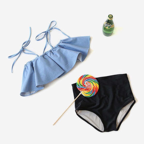 Đồ bơi nữ bikini đi biển dáng xoè bèo nhún 2 dây kèm quần cạp cao - bơi caro , bèo xan - ivyshop