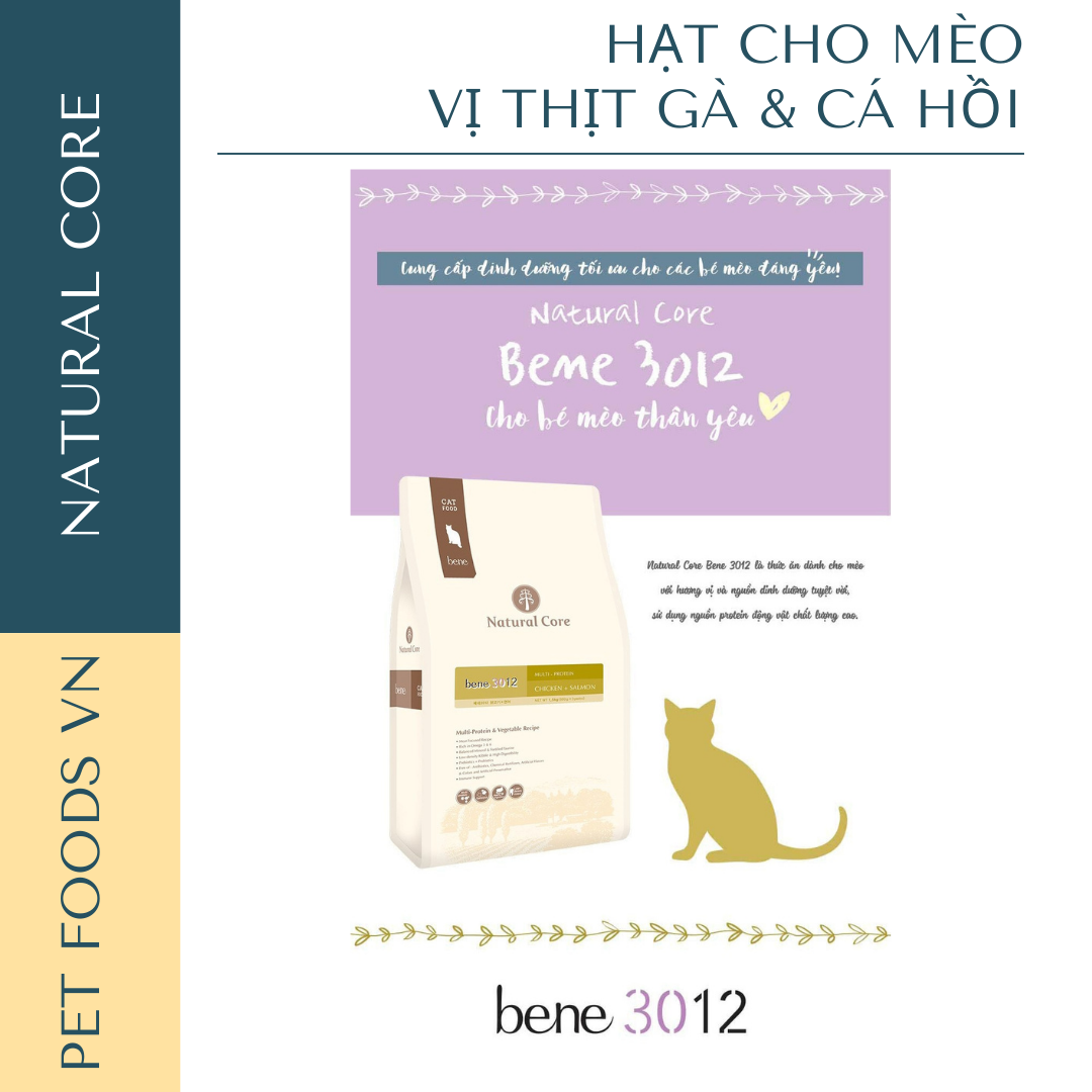 Hạt cho mèo NATURAL CORE CAT C3 Bene 3012 vị Thịt Gà & Cá Hồi