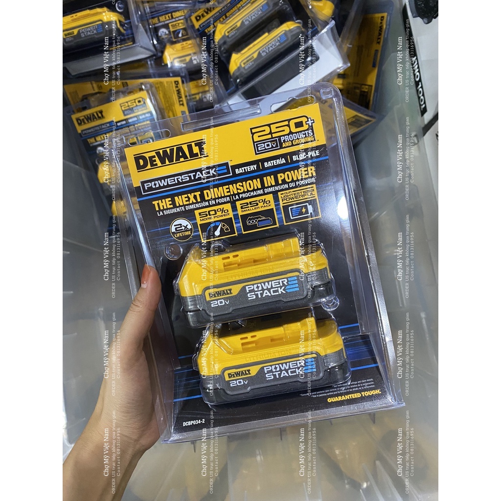 NHẬP MỸ - PIN DEWALT 20-VOLT MAX POWERSTACK COMPACT BATTERY (2-PACK) - DCBP034-2