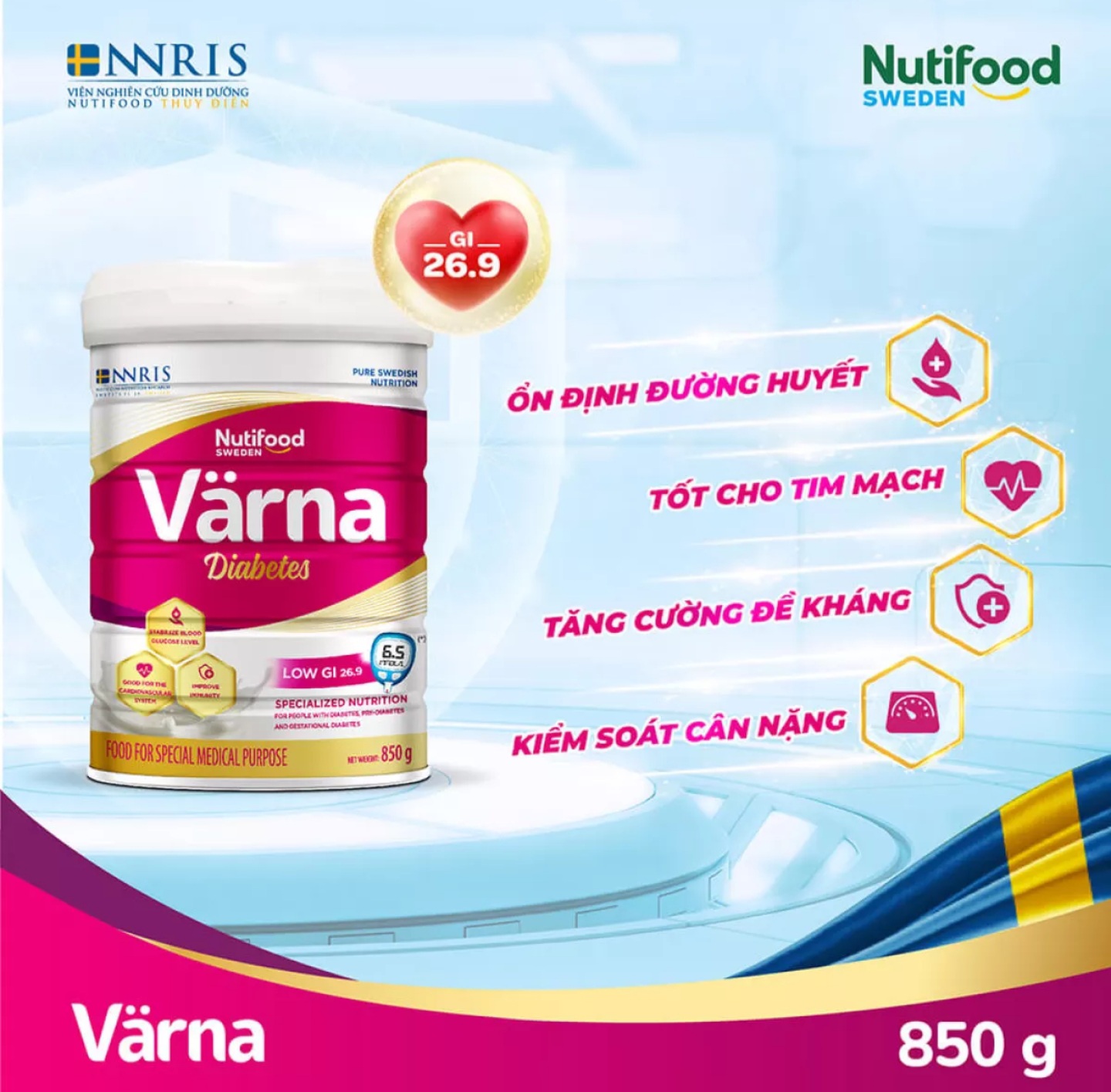 (HSD T3-2027) (Có Tích Điểm) Sữa Bột Nutifood Varna Diabetes 850G.