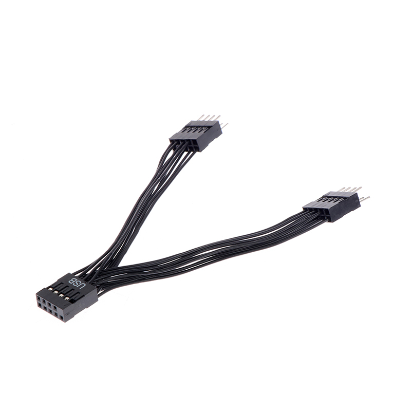 USB Motherboard Cable USB Header Extension Cable 9Pin 1 Female to 2 Male Y Splitter Cable Black.