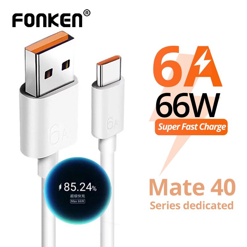 FONKEN Universal 6A Super Fast Charger Cable USB Type C 66W Charging Data Cord For Adroid