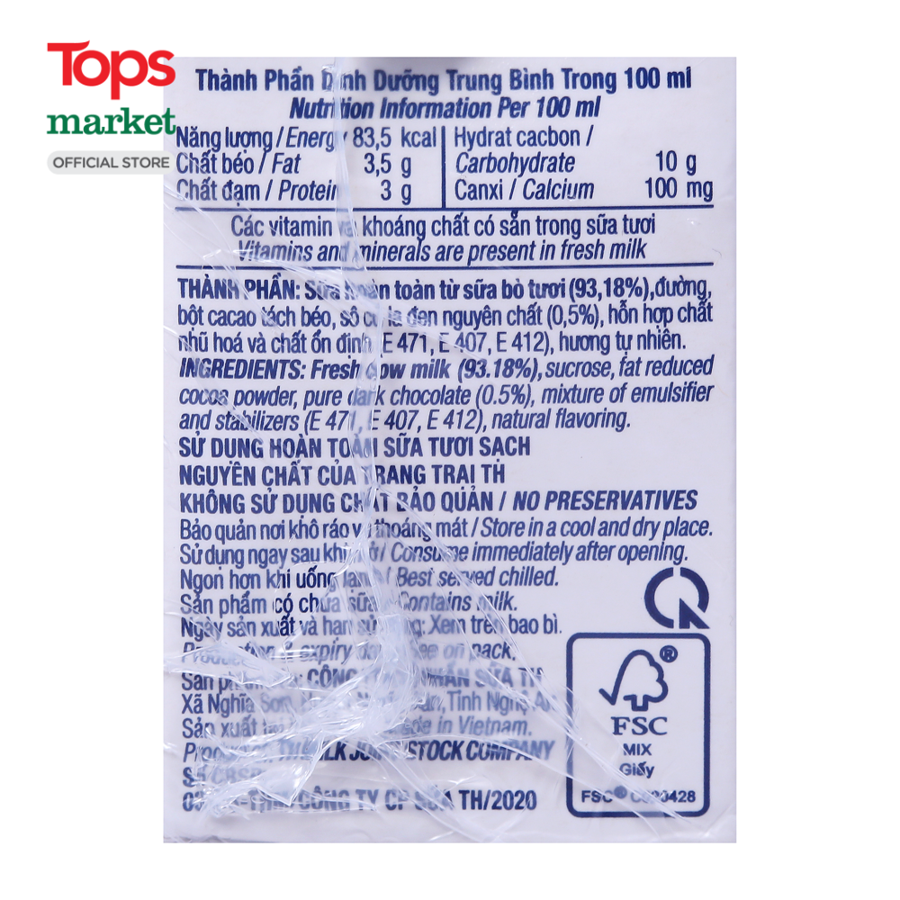 Sữa Tươi Tiệt Trùng Th True Milk Socola 4*110Ml