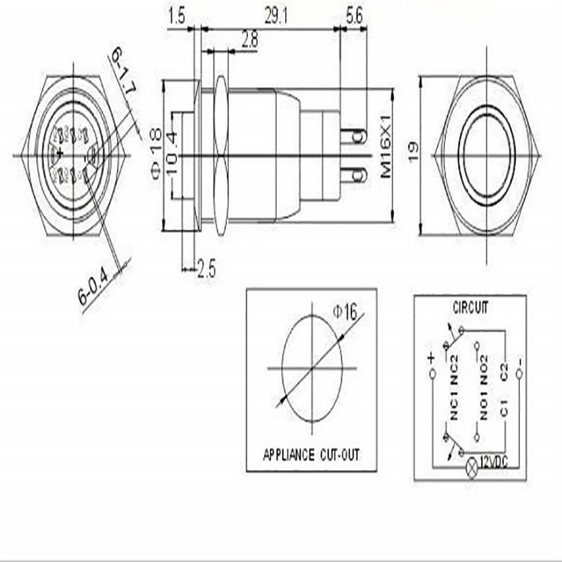 Metal Push Button w/ Annular 12V LED Indicator Green Latching Type